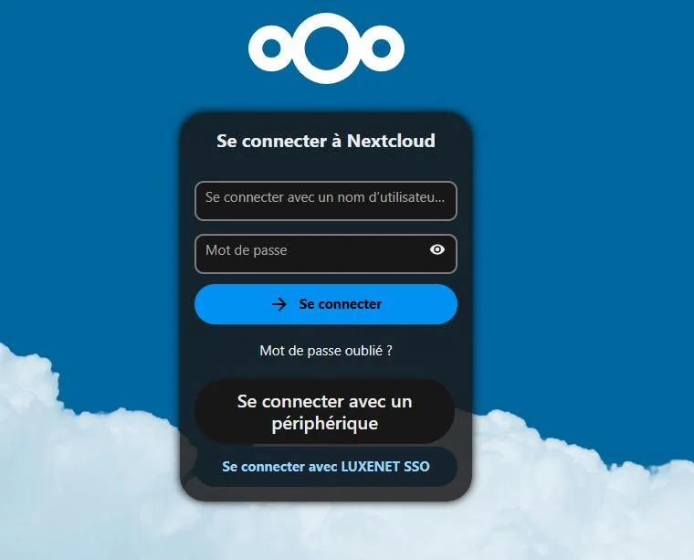 Dans le lab, Nextcloud délègue la connexion au SSO de l'entreprise.